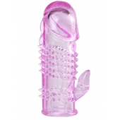 Розовая  гелевая насадка с клиторальным отростком - 13,5 см. - Toyfa Basic - в Рубцовске купить с доставкой