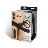 Чёрный полый страпон с вибрацией Unisex Vibrating Hollow Strap-On - 14 см. - Lux Fetish - купить с доставкой в Рубцовске