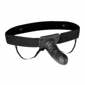 Чёрный полый страпон с вибрацией Unisex Vibrating Hollow Strap-On - 14 см. - Lux Fetish - купить с доставкой в Рубцовске