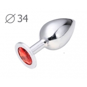 Коническая серебристая анальная втулка с красным кристаллом - 8,2 см. - Anal Jewelry Plug - купить с доставкой в Рубцовске