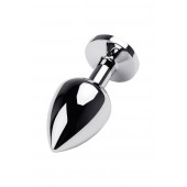 Серебристая коническая анальная пробка с красным кристаллом - 8 см. - ToyFa - купить с доставкой в Рубцовске