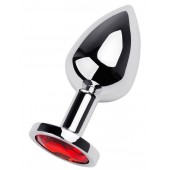 Серебристая коническая анальная пробка с красным кристаллом - 8 см. - ToyFa - купить с доставкой в Рубцовске