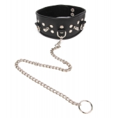Черный ошейник с шипами и металлическим поводком-цепочкой - Notabu - купить с доставкой в Рубцовске