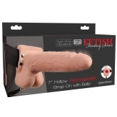 Телесный перезаряжаемый вибрострапон 7  Hollow Rechargeable Strap-on with Balls - 20,3 см. - Pipedream - купить с доставкой в Рубцовске