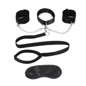 Чёрный ошейник с наручниками и поводком Collar Cuffs   Leash Set - Lux Fetish - купить с доставкой в Рубцовске