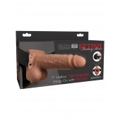 Кофейный перезаряжаемый вибрострапон 7  Hollow Rechargeable Strap-on with Balls - 20,3 см. - Pipedream - купить с доставкой в Рубцовске