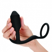 Черное эрекционное кольцо с анальным плагом Snug   Tug - b-Vibe - в Рубцовске купить с доставкой