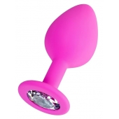 Розовая анальная втулка Brilliant с прозрачным кристаллом - 8 см. - ToyFa - купить с доставкой в Рубцовске