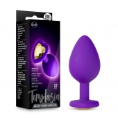Фиолетовая анальная пробка Bling Plug Medium с золотистым стразом - 8,3 см. - Blush Novelties - купить с доставкой в Рубцовске