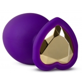 Фиолетовая анальная пробка Bling Plug Large с золотистым стразом - 9,5 см. - Blush Novelties - купить с доставкой в Рубцовске