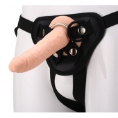Телесный страпон на черных трусиках STRAP ON REAL DILDO - 20 см. - Dream Toys - купить с доставкой в Рубцовске