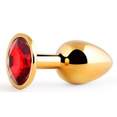 Золотистая анальная пробка с красным стразом - 7,2 см. - Anal Jewelry Plug - купить с доставкой в Рубцовске