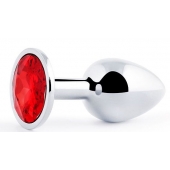 Серебристая анальная пробка с красным стразом - 7,2 см. - Anal Jewelry Plug - купить с доставкой в Рубцовске