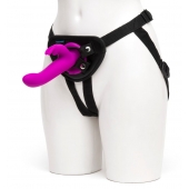Лиловый страпон Rechargeable Vibrating Strap-On Harness Set - 17,6 см. - Happy Rabbit - купить с доставкой в Рубцовске