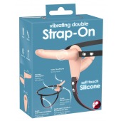 Телесный двойной вибрострапон с вибрацией Vibrating Double Strap-On - 15 см. - Orion - купить с доставкой в Рубцовске