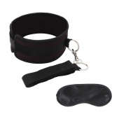 Черный ошейник с длинным поводком Collar and Leash Set - Lux Fetish - купить с доставкой в Рубцовске