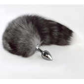 Серебристая анальная пробка с серым хвостиком - Sitabella - купить с доставкой в Рубцовске
