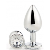 Серебристая анальная втулка с прозрачным кристаллом - 7,1 см. - Dream Toys - купить с доставкой в Рубцовске