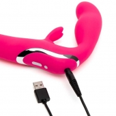 Ярко-розовый безремневой страпон Rechargeable Vibrating Strapless Strap-On - Happy Rabbit - купить с доставкой в Рубцовске