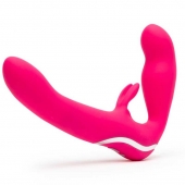 Ярко-розовый безремневой страпон Rechargeable Vibrating Strapless Strap-On - Happy Rabbit - купить с доставкой в Рубцовске