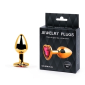 Золотистая анальная пробка с малиновым кристаллом-сердечком - 7 см. - Anal Jewelry Plug - купить с доставкой в Рубцовске