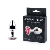 Серебристая анальная пробка с малиновым кристаллом-сердечком - 7 см. - Anal Jewelry Plug - купить с доставкой в Рубцовске