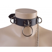 Черный кожаный ошейник Big Ring - Sitabella - купить с доставкой в Рубцовске