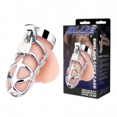 Серебристая металлическая клетка для члена с замком Enslave Cock Cage - BlueLine - купить с доставкой в Рубцовске