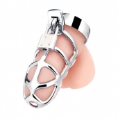 Серебристая металлическая клетка для члена с замком Enslave Cock Cage - BlueLine - купить с доставкой в Рубцовске