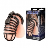 Черная металлическая клетка с замком Deluxe Chastity Cage - BlueLine - купить с доставкой в Рубцовске