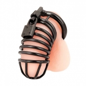 Черная металлическая клетка с замком Deluxe Chastity Cage - BlueLine - купить с доставкой в Рубцовске