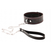 Черный широкий ошейник с красной строчкой и поводком - Crazy Handmade - купить с доставкой в Рубцовске