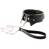Черный ошейник-воротничок с металлическим поводком - Crazy Handmade - купить с доставкой в Рубцовске