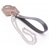 Серебристый металлический поводок с кожаной черной ручкой - 80 см. - Crazy Handmade - купить с доставкой в Рубцовске