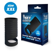 Черная открытая насадка на пенис с кольцом для мошонки XXL-size - 9,4 см. - Sex Expert - в Рубцовске купить с доставкой