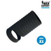 Черная открытая насадка на пенис с кольцом для мошонки XL-size - 8,9 см. - Sex Expert - в Рубцовске купить с доставкой