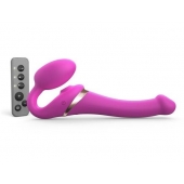 Ярко-розовый безремневой страпон Multi Orgasm Size S с клиторальной стимуляцией - Strap-on-me - купить с доставкой в Рубцовске