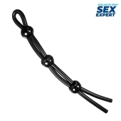 Черное силиконовое лассо с тремя шариками для утяжки - Sex Expert - в Рубцовске купить с доставкой