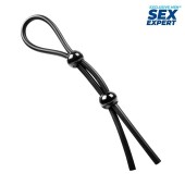 Черное силиконовое лассо с двумя шариками для утяжки - Sex Expert - в Рубцовске купить с доставкой