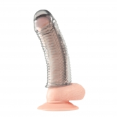 Текстурированная насадка на пенис Clear Textured Penis Enhancing Sleeve Extension - 16,5 см. - BlueLine - в Рубцовске купить с доставкой