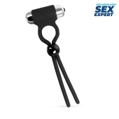 Черное эрекционное кольцо-лассо с вибрацией - Sex Expert - в Рубцовске купить с доставкой
