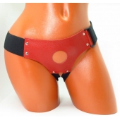 Красные кожаные трусики для страпона - БДСМ Арсенал - купить с доставкой в Рубцовске