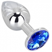 Анальное украшение BUTT PLUG  Small с синим кристаллом - 7 см. - Anal Jewelry Plug - купить с доставкой в Рубцовске