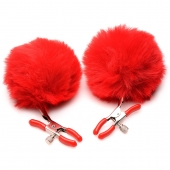 Красные зажимы на соски с помпонами Pom Pom - XR Brands - купить с доставкой в Рубцовске