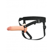 Телесный полый страпон на черных ремнях Hollow Silicone Strap-on - 17,8 см. - Pipedream - купить с доставкой в Рубцовске
