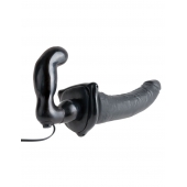 Черный страпон с вагинальной пробкой Deluxe Vibrating Penetrix Strap-On - 19 см. - Pipedream - купить с доставкой в Рубцовске