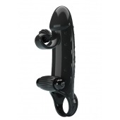 Черная вибронасадка на пенис с подхватом мошонки - 20 см. - Baile - в Рубцовске купить с доставкой