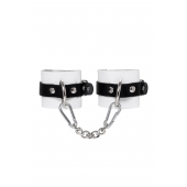 Бело-черные кожаные наручники с одним ремешком с люверсами - Pecado - купить с доставкой в Рубцовске