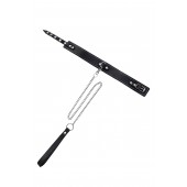 Кожаный двухслойный ошейник с белой строчкой и поводком - Pecado - купить с доставкой в Рубцовске