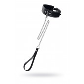 Кожаный двухслойный ошейник с белой строчкой и поводком - Pecado - купить с доставкой в Рубцовске